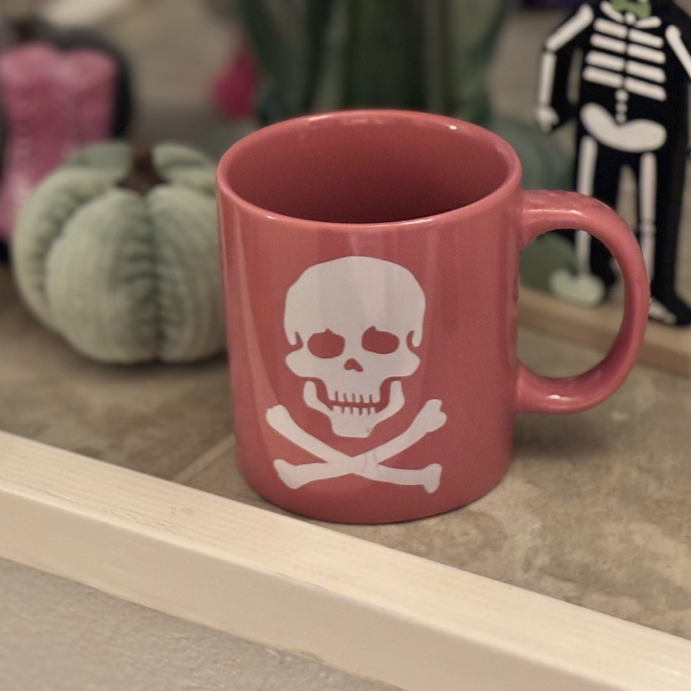 Pink Mug with White Skull Print